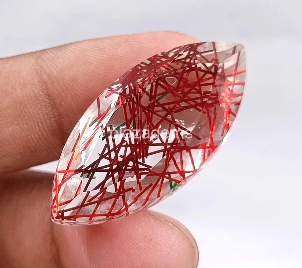 Red Rutilated Quartz 53 Ct Certified Marquise Cut Loose Gemstone 36x17mm 4SUT - Image 3 of 4