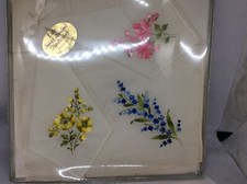 Handkerchiefs 3 Embroidered Made In Switzerland w/Box Vintage