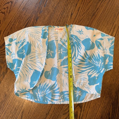 Abito smanicato disossato vintage anni 80 tropicale verde acqua floreale con giacca cropped taglia 11 - Foto 9 di 12