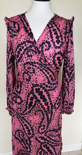 BNWT🩶WALLIS .. Pink Animal Print Ruffle Wrap Midi Dress Size 16🩶 - Picture 2 of 9