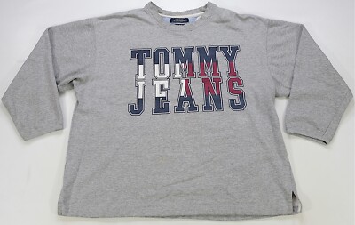 Rare VTG TOMMY JEANS Hilfiger Spell Out Crewneck Sweatshirt 90s 2000s Gray SZ XL