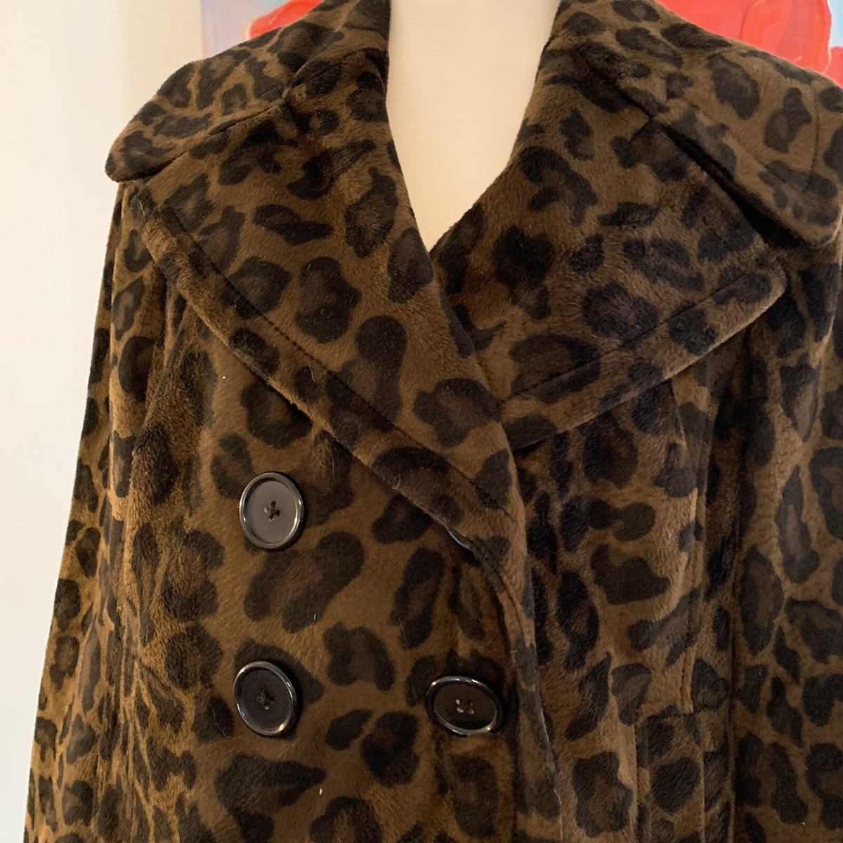 INC International Concepts Faux Leopard Fur Brown Jacket Coat Size M MP Petite View 2