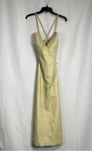 IRO Womens Light Yellow Leather Backless Strappy Maxi Dress Size 38 NWT
