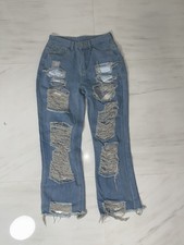 High waisted wide leg distressed denim jeans