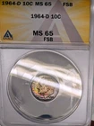 1964-D Roosevelt Silver Dime ANACS MS65 FSB Wild Rainbow Toning!!!