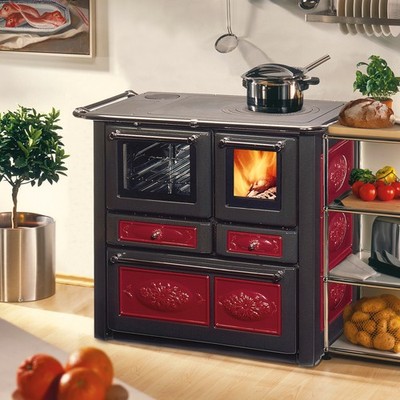 Wamsler K85 F Küchenofen Keramik Rot Backfach links Holzherd Küchenherd