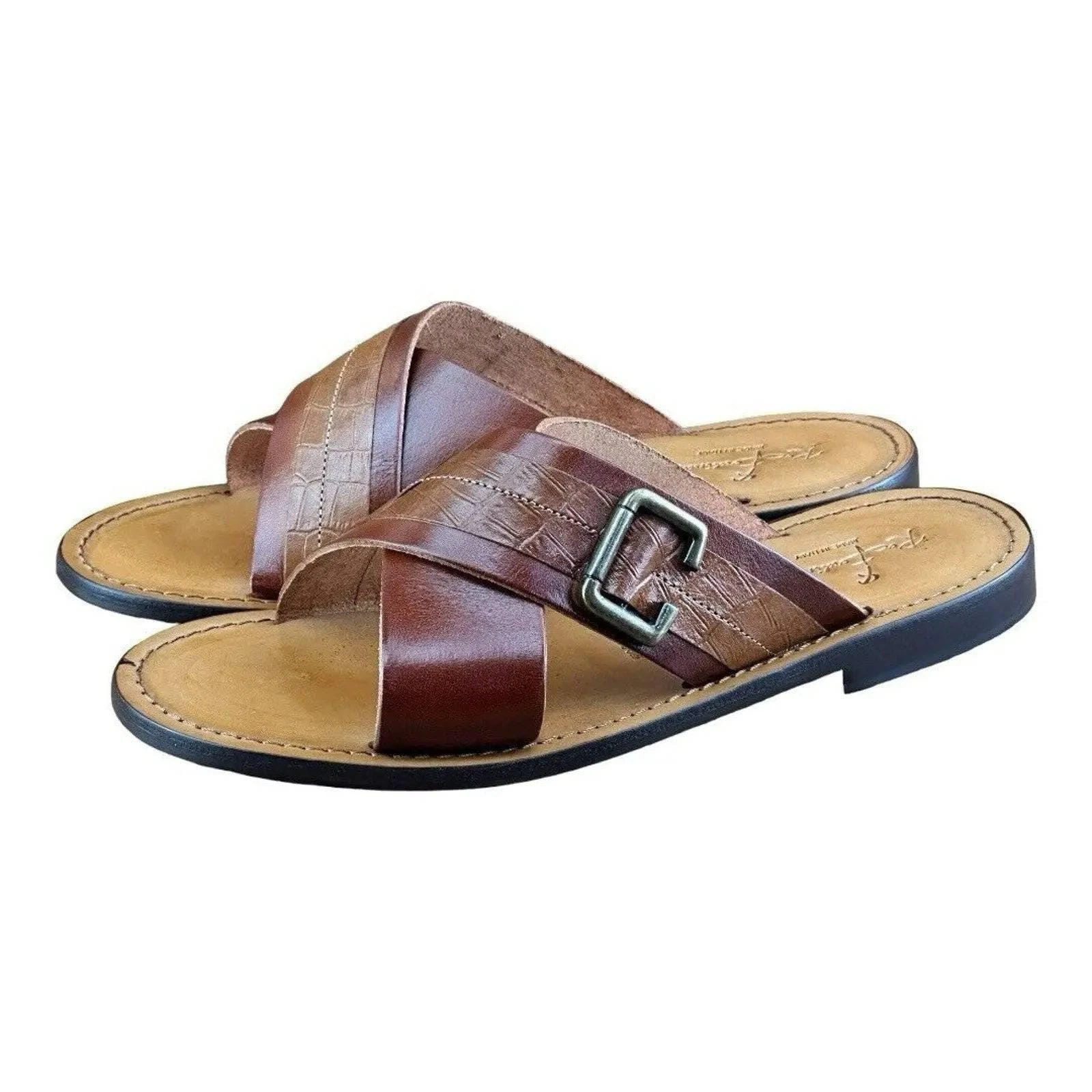 Re Ferdinando Men Size 11.5 Vero Cuoio Slides Sandals