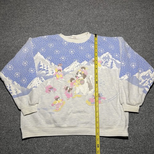 Vintage Spumoni Sweater Womens Medium Winter Snow Christmas Teddy Bear Dog USA - Picture 3 of 11