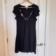 Oscar De La Renta Pink Label Black Lace Floral Nightgown Bridal Slip Dress Sz XL