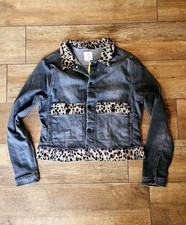 LuLaRoe Kenny Cheetah Black Denim Jacket Size L