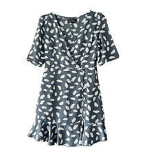 Pretty Little Thing Tea Dress Size 4 Blue & White All Over Pattern Short Sleeve