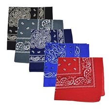 Set of 5 Large Cotton Paisley Bandanas Black Dark Grey Navy Royal Red
