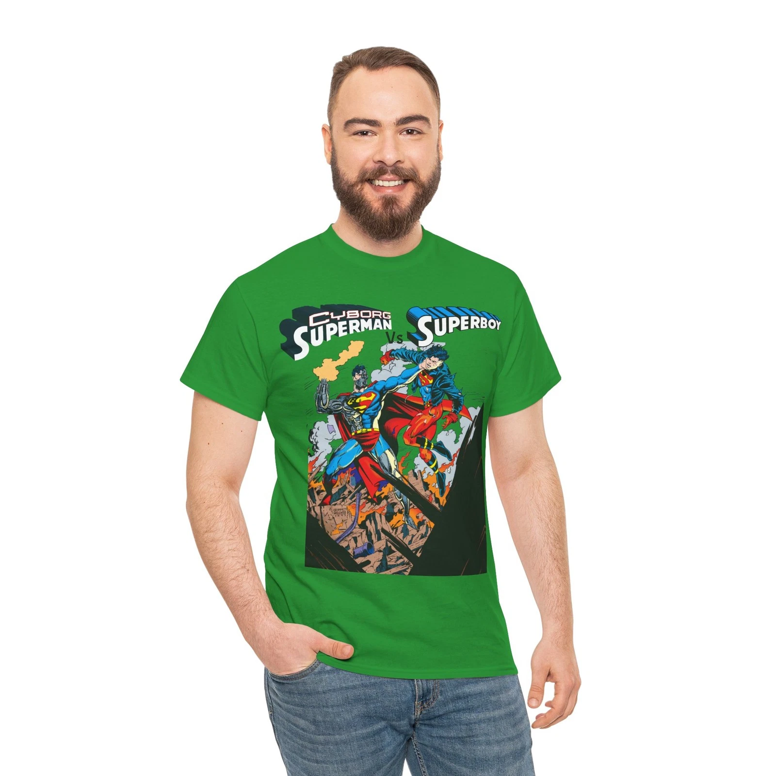 Cyborg Superman Vs Superboy T-Shirt - Tom Grummett Art - DC Comics
