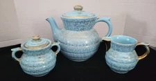 Vintage Light Blue drip-o-Lator Coffee Pot With Creamer & sugar Bowls Beautiful