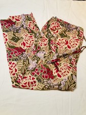 Laura Ashley Red Pink Olive Floral Pant Cottage Core Boho Vintage Size M Cotton