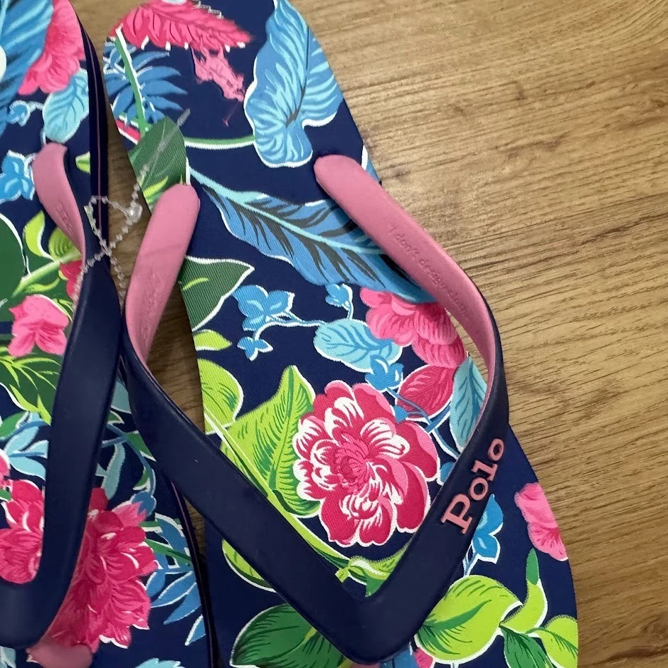 Chanclas Polo Ralph Lauren Bolt Tropicales Playa Azul Rosa Para Hombre Talla 13 NUEVAS Foto 2 de 4