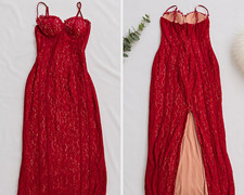 Fashion Nova Women’s Red Lace Sleeveless Strap Gown Nightgown Chemise M