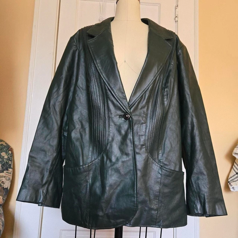 Abrigo de cuero verde Denim & Company talla 2X Foto 2 de 4