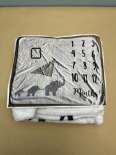 Elephant Baby Monthly Milestone Blanket With Picture Frame 1-12mo Backdrop