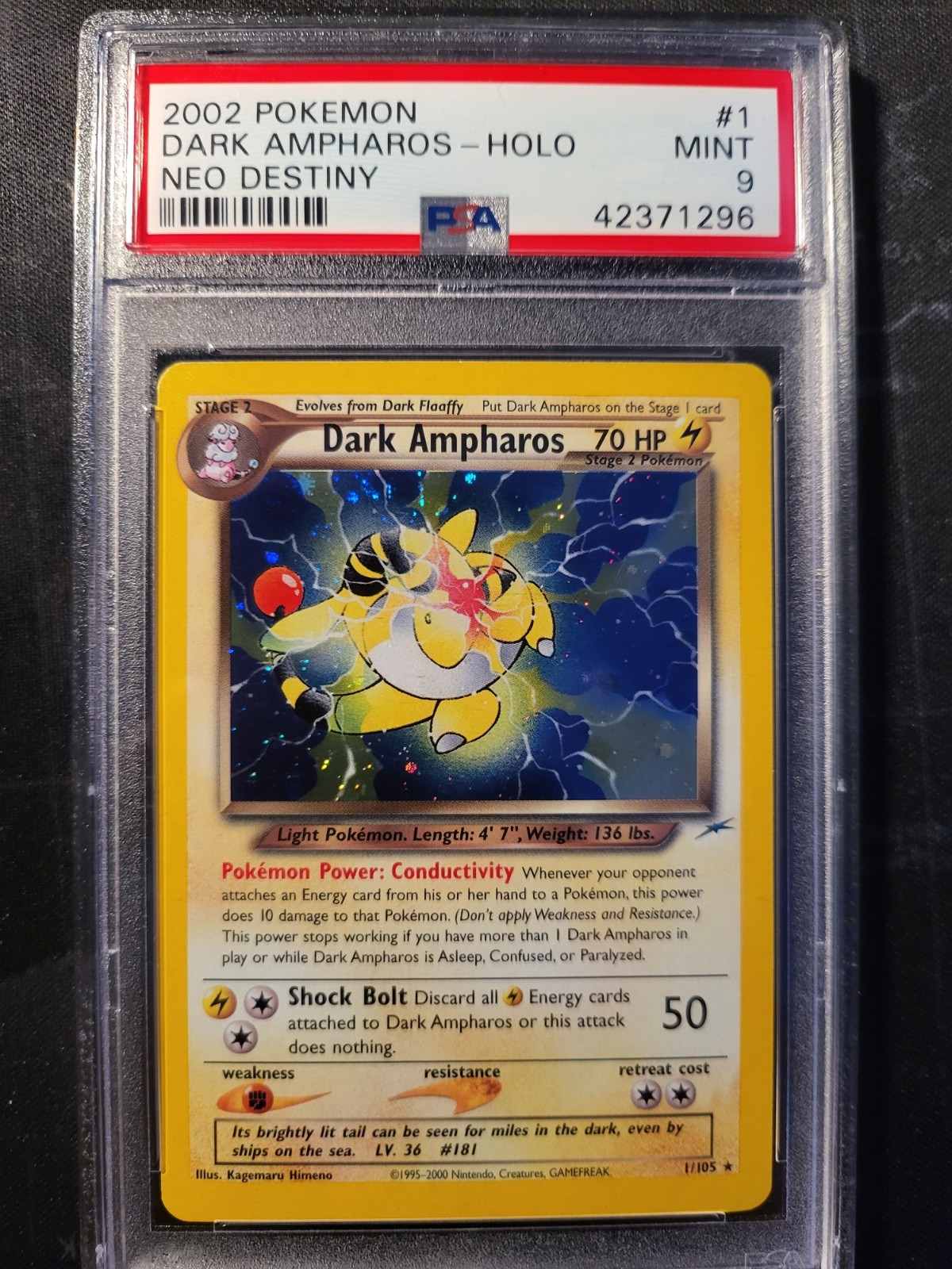 2002 Pokemon POKEMON NEO DESTINY Holo #1 Dark Ampharos-Holo front