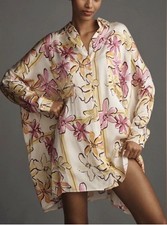 Anthropologie Corey Lynn Calter Mini Printed Shirt Dress Sz M Floral Tropical