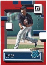 2022 Donruss Luis Gil (Yankees) Red Parallel /2022 Rated Rookie Card No. 44. rookie card picture