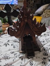 4” Buddhist Temple Thai Spirit House Teak Wood Handcraft Altra Shrine Home Decor