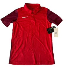 Nike Dry Fit Polo T Shirt Unisex Kids Size M Red Stretch Short Sleeve