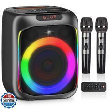 Karaoke Machine with 2 Wireless Microphones, 80W Portable Bluetooth Speaker,