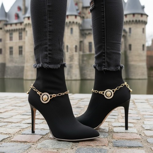 Women Gold Metal Chain Boot Bracelet Shoe Lion Head Coin Double Sided Charm SET - Photo 19/24