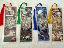 HARRY POTTER HOGWART HOUSES BOOKMARKS SET OF 4  LAMINATED WITH TASSELS HANDMADE