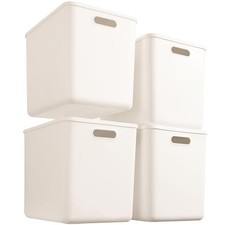4 pack large plastic White storage bins with Lids, Toy Box Chest with