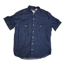 Levis Pearl Snap Shirt Mens Large Blue Distressed Denim Western Cowboy Rodeo C46