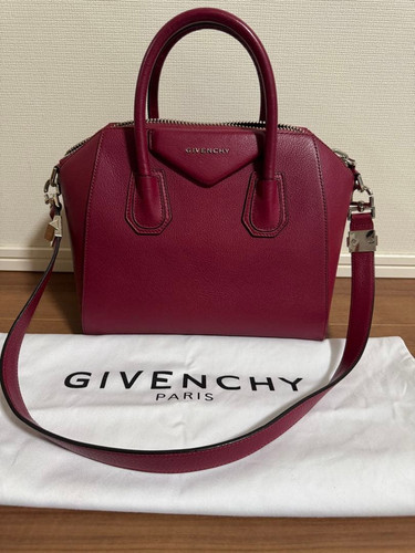 GIVENCHY Antigona Small 2way Bag Burgundy Wine Leather w/ Strap Dust Bag GC