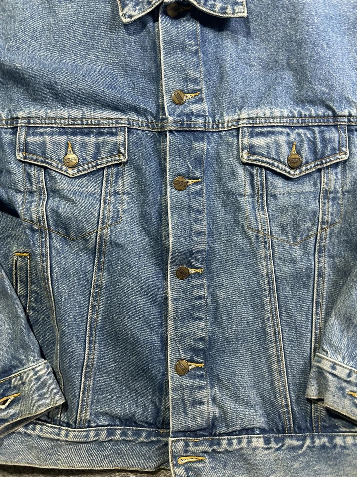 Vintage Structure Jacket Mens Medium Blue Denim Trucker Button Front Pockets 90s - Image 2 of 4