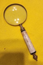 Handheld Magnifying Glass, Gold Tone with White Decorative Handle