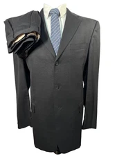 HART SCHAFFNER MARX Mens Black Wool Check Pleated 2pc Suit 42L Jacket 34x30 Pant