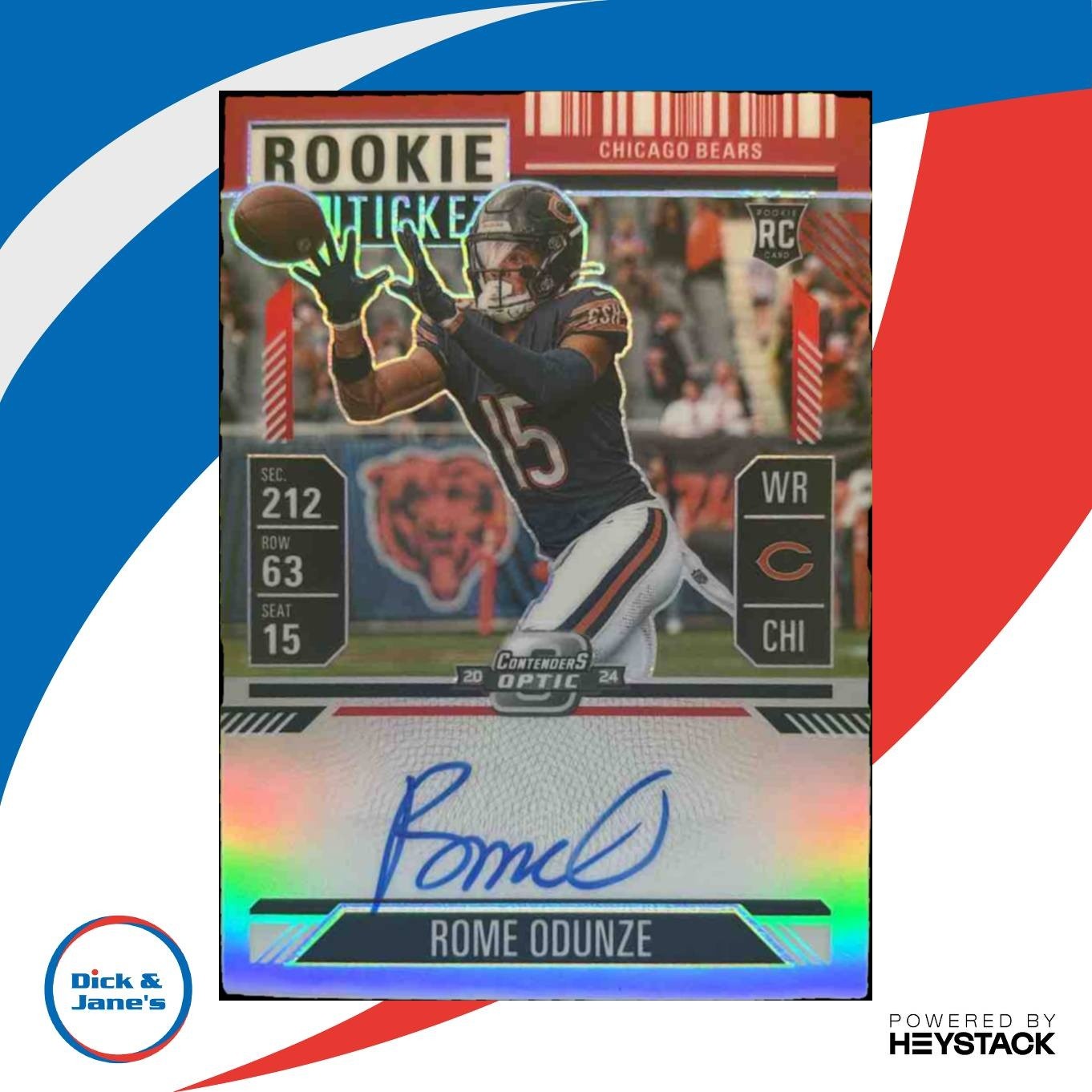 2024 Panini Contenders Optic Rome Odunze Rookie Ticket Auto Red /175 RC Bears