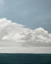 Original Seascape Oil Painting Ocean & Sky Clouds Coastal Wall Art 16x20" Signed
