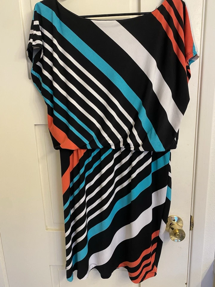 Vestido de mujer Signature By Sangria a rayas manga gorra talla XL multicolor Foto 3 de 4