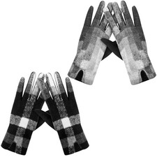 2 Pair Winter Plaid Gloves for Women Fleece Women Gloves with Touchscreen