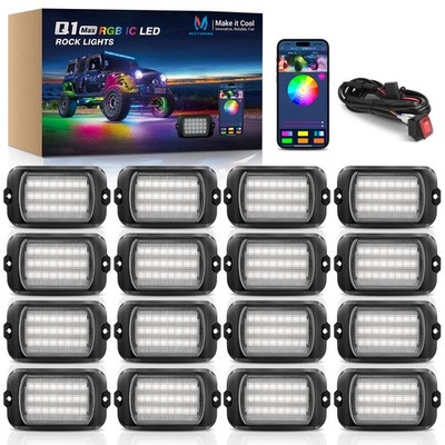 Q1 RGB+IC Rock Lights Chasing Dream Color, 16 Pods, Super Bright Underglow Kits