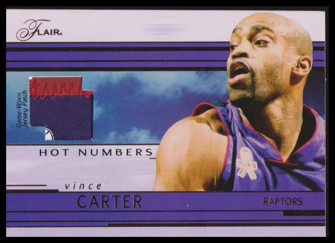 Vince Carter 2002 Flair Hot Numbers /100 GAME WORN Patch #HN-VC TORONTO RAPTORS