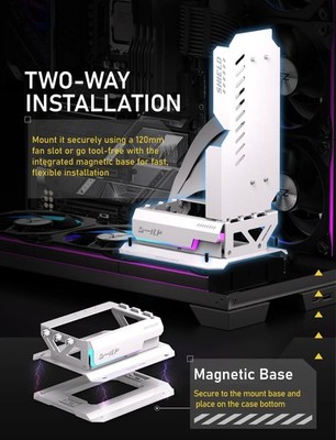 EZDIY-FAB Shield ARGB Upright GPU Mount w/PCIe Riser Cable, Vertical GPU White