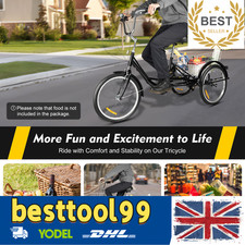 20 Inch Adult 3-Wheel Tricycle 8 Speed Bike Cruise Trike With Basket
