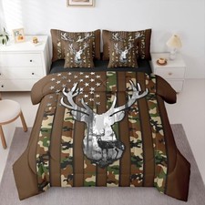 Hunting Deer 7 Piece Bedding Set American Flag Comforter Full Camouflage Brown