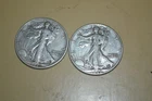 PAIR OF (2) 1942 PHILLY WALKING LIBERTY HALF DOLLAR COINS 90% SILVER FINE+