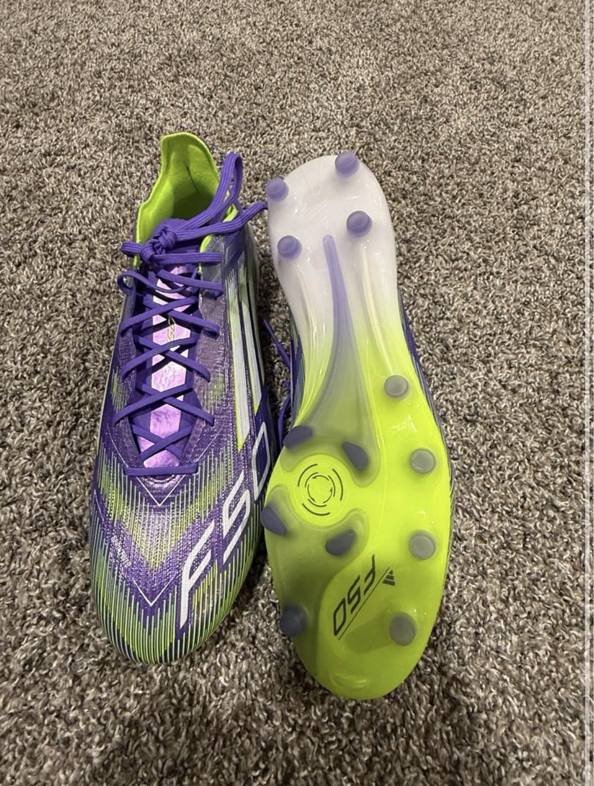 adidas F50 Lightweight Soccer Cleats Purple Green Graphic Plastic Lace Up 2025 thumbnail 2