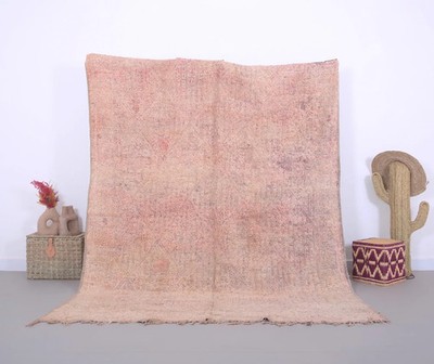 Moroccan Rug Pink Handmade Berber 6.7x8.6 ft Vintage style wool  berber boho Rug