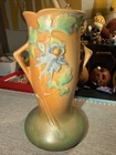 Vintage Roseville Art Pottery Vase Columbine Pattern Brown, Green And Blue 13-6”